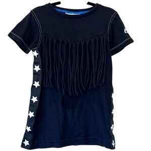 Loud Apparel Black Short Sleeve Fringe Stars Appliqué Eyes Tunic Shirt Size 6